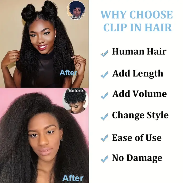 Extensions de cheveux humains crépus lisses, couleur naturelle, 100% cheveux humains Remy, 120G, 8 p