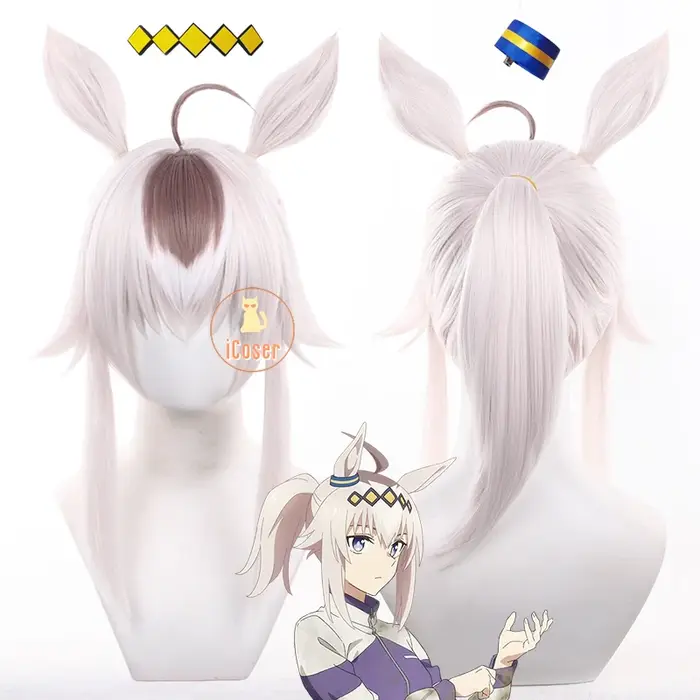 Anime Uma Musume cendrillon gris Oguri casquette Cosplay perruque chapeaux lumière blanche cheveux oreilles Halloween fête femmes filles carnaval accessoires