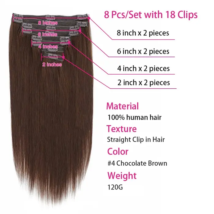 Extensions à clips brun chocolat