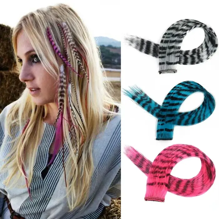 Extensions capillaires synthétiques colorées à clips imprimés à rayures