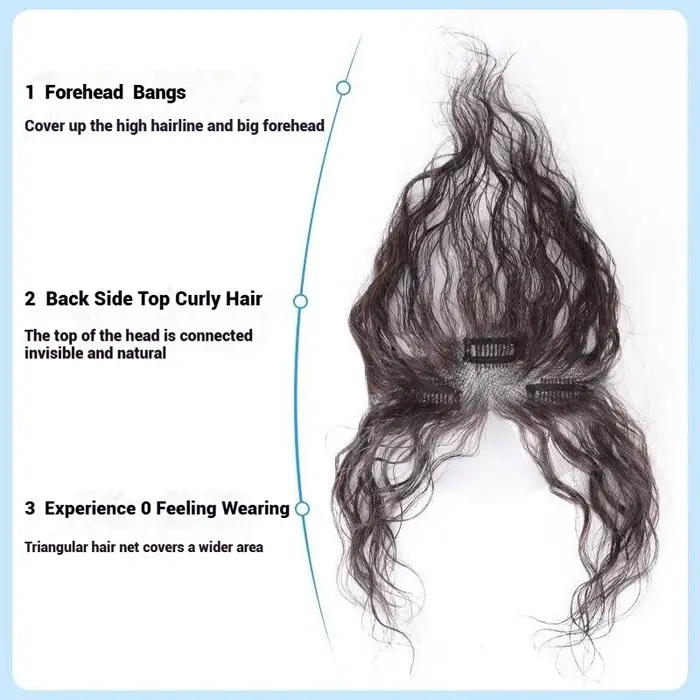 100% cheveux humains bouclés frange Clips en dentelle respirante Toppers pour les femmes Curl bébé