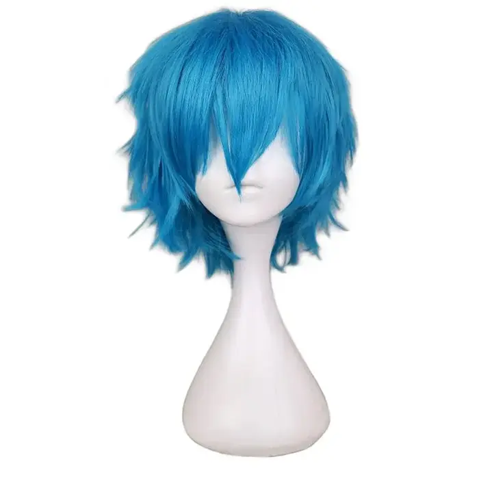 Perruque synthétique courte bleue de dessin animé YUI TAMURA, perruques de Cosplay résistantes à la