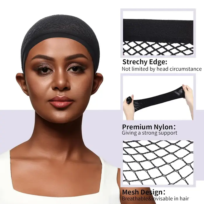 Bonnet de perruque en peau noire, filet à cheveux pour perruques, bonnets de perruque pour femmes, b