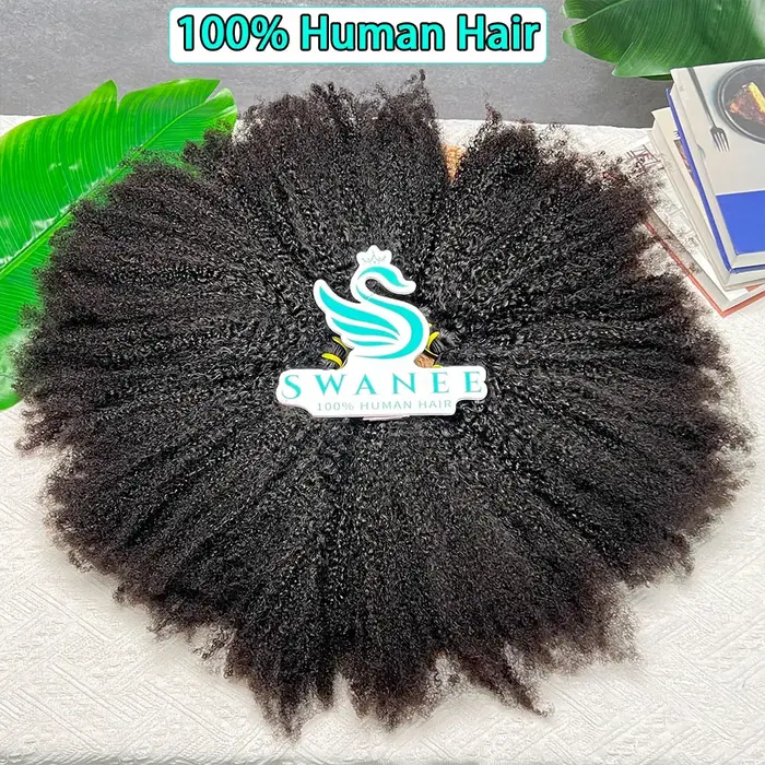 Extensions de cheveux humains vierges bruts 4C Afro Kinky Curly à double trame, lots de tissage pour femmes noires africaines, noir naturel
