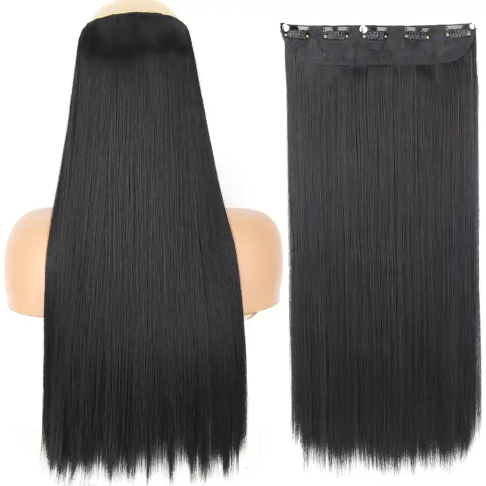 MERISIHAIR 32 pouces Extensions de cheveux synthétiques une pièce 5 Clips longue droite haute tempér
