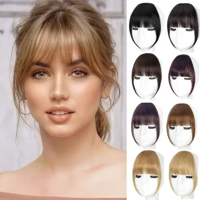 Frange française vaporeuse de cheveux humains avec des tempes