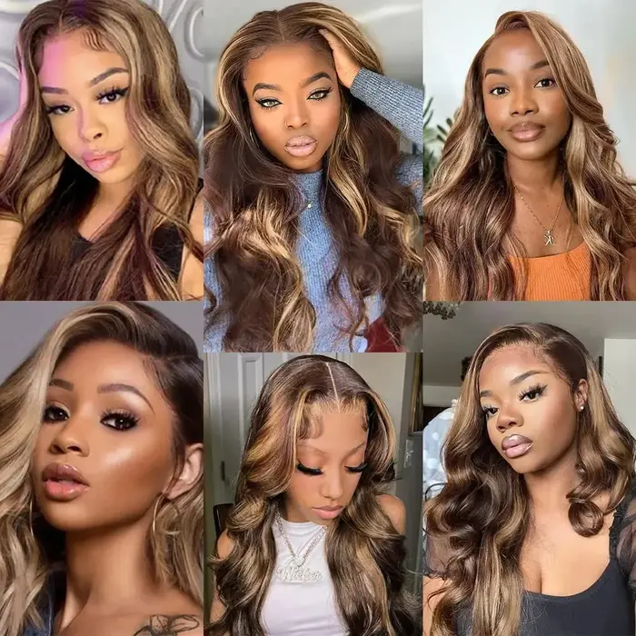 30 pouces couleur mettre en évidence perruques de cheveux humains brésilien vague de corps avant de