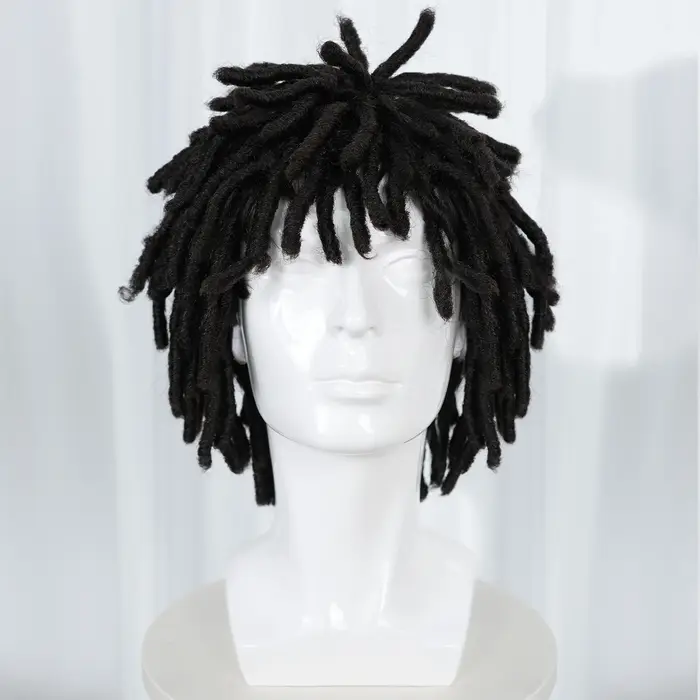 Perruque synthétique courte noire à dreadlocks pour hommes – Coiffure Locs texturée élégante et authentique pour la mode