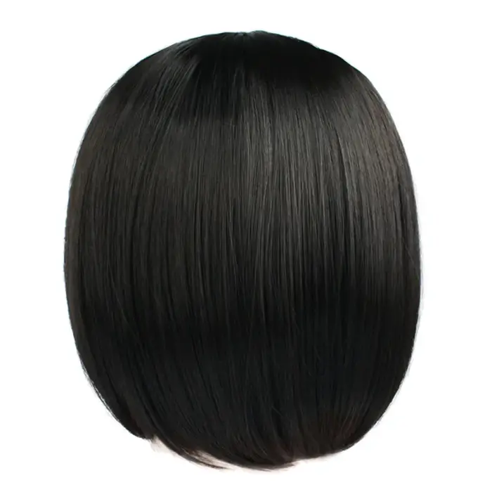 Perruques pour femmes courte ondulée Bob noir perruque avec frange