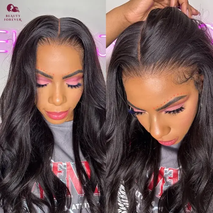 Beautyforever brésilien Yaki droite sans colle perruque de cheveux humains 7x5 Bye Bye noeuds porter