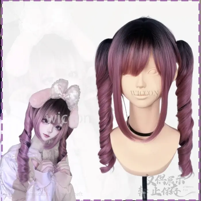 Perruque synthétique de Cosplay Anime Misamisa Jirai Kei pour filles, perruque Lolita rose à noir dé