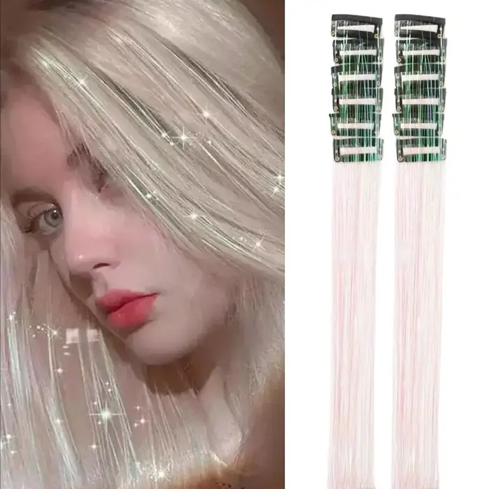 Extensions capillaires synthétiques à paillettes, 12 pièces, Clip en guirlandes scintillantes, musiq