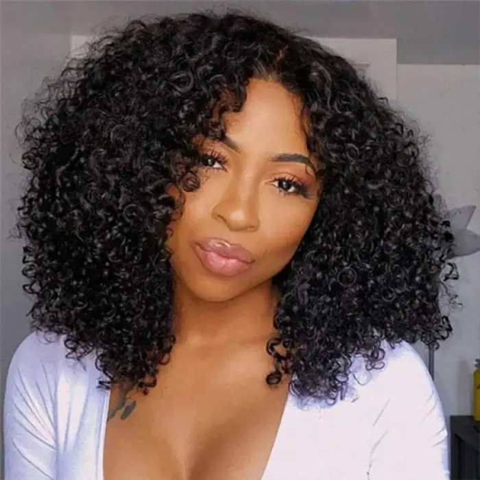 ISEE Hair Wear Go perruque sans colle courte Bob cheveux humains HD dentelle avant perruques crépus 
