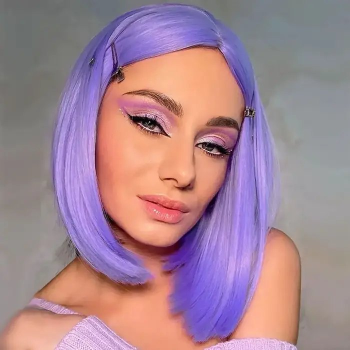 Perruque Bob courte droite synthétique violette pour femme