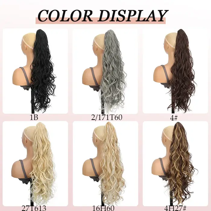 Perruque queue de cheval synthétique pour femmes, longue et bouclée, avec cordon de serrage, Extensions capillaires à clipser pour ajouter du Volume et du Style