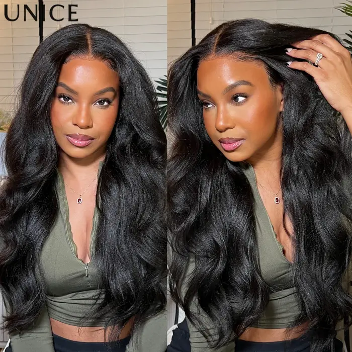 Perruque lisse Yaki UNice 7x5 Lace Bye Bye Slip ™   Perruque sans colle en cheveux humains prête à p