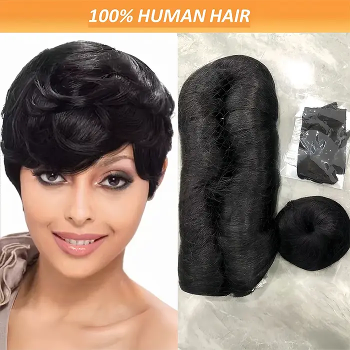 28 pièces extensions de cheveux humains courts brésiliens # 1B un paquet pour une tête complète 100% paquets