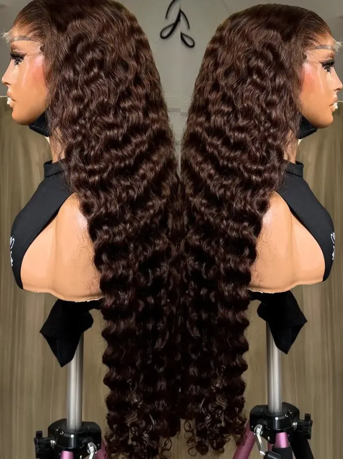 Perruque Lace Front HD 13x6 en Cheveux Humains, Densité 250%, Brun Chocolat, Bouclée Profonde, Ondul
