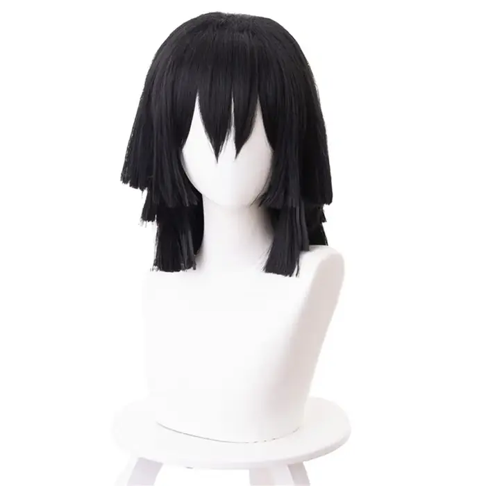 Perruque de Cosplay Anime Iguro Obanai, perruque noire avec frange, perruques courtes pour fête cost