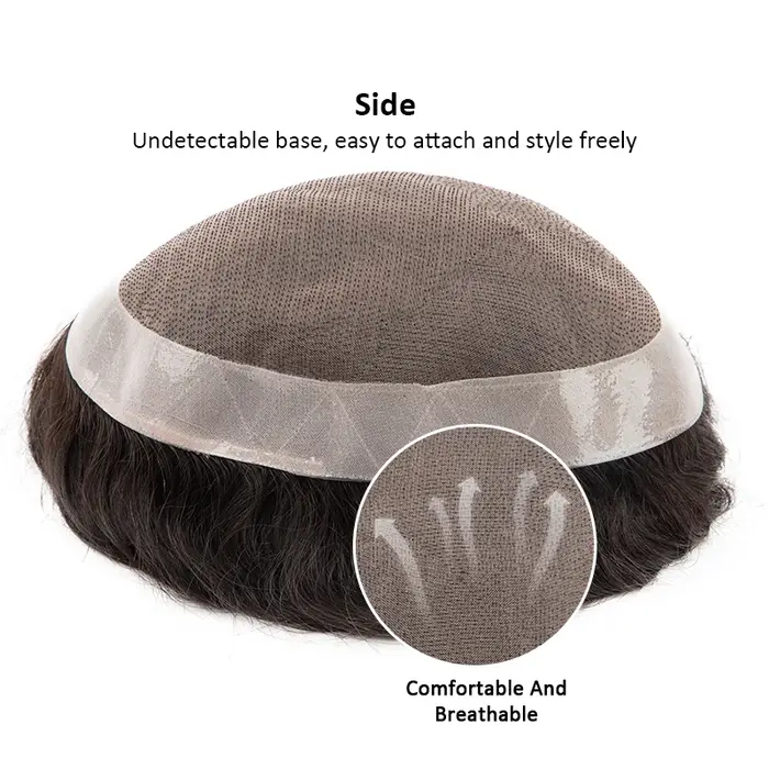 Hommes toupet Fine Mono NPU humain naturel postiche vague droite perruques de cheveux humains 25mm C