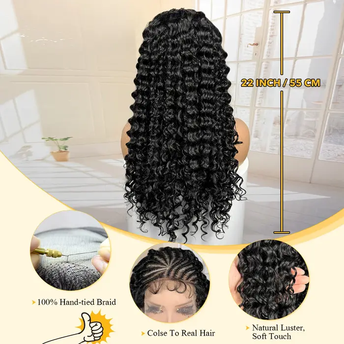 Perruque synthétique tressée en cornrows avec dentelle frontale 13x6