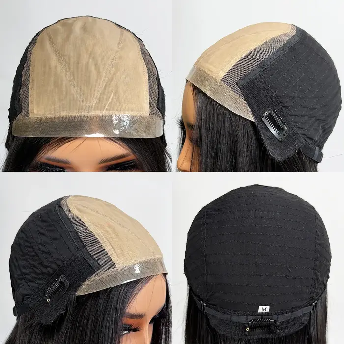 Perruque en cheveux humains lisses de 20 pouces de long, base en soie 10x12cm, perruque en cheveux humains vierges avec base frontale en PU Bio, prête à porter