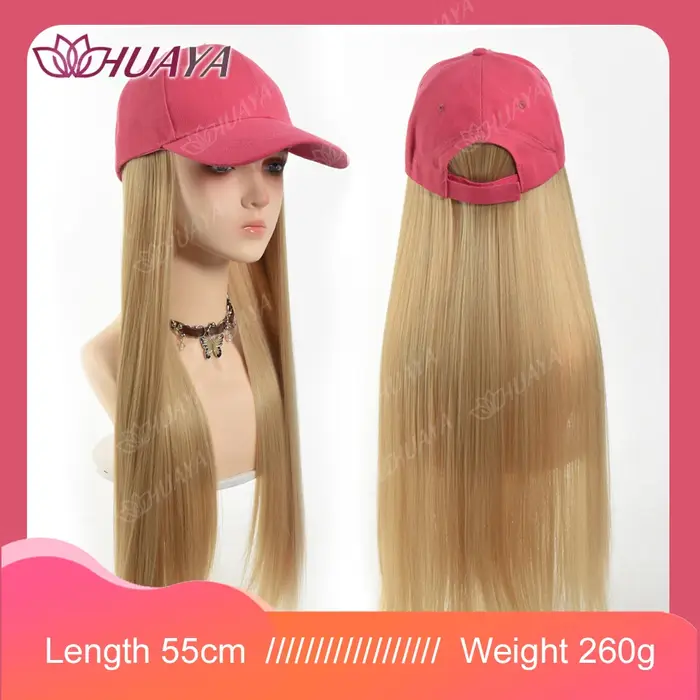 Chapeau perruques casquette avec cheveux chapeau perruque Blonde Extensions de cheveux raides cheveu