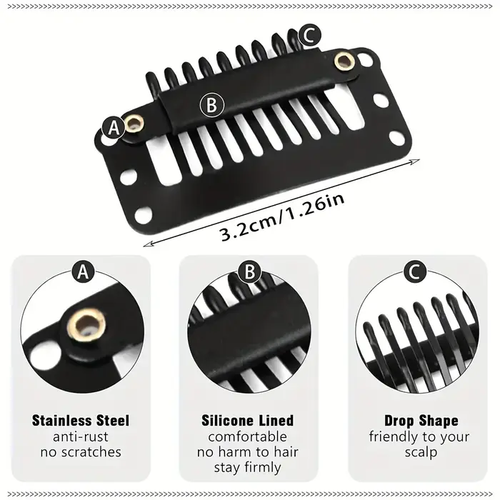 10-100 pièces Clips d'extension de cheveux outils de perruque 9 dents