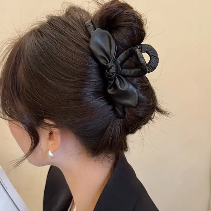 Pinces à cheveux avec grand nœud en cuir de 13CM