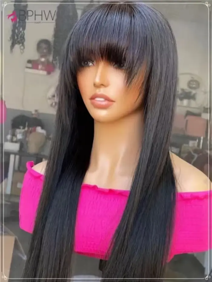Perruque droite perruques brésiliennes 100% cheveux vierges perruques de cheveux humains avec frange