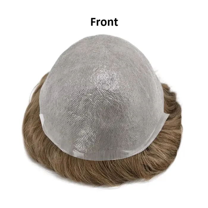 Peau mince pleine PU 0.02mm homme toupet mâle perruques de cheveux humains indien