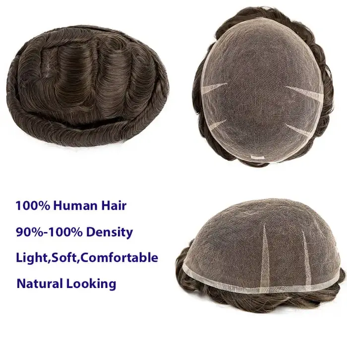 AIR-Lace pleine dentelle Base hommes toupet mâle prothèse de cheveux 6 "perruques de cheveux humains