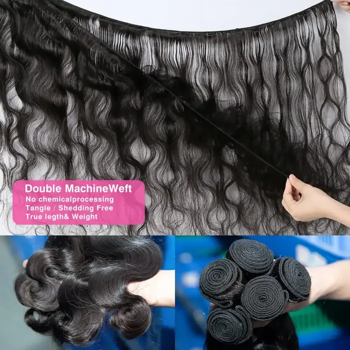 Extensions de cheveux humains naturels Remy Body Wave en lots avec frontal, 3 lots avec frontal en d