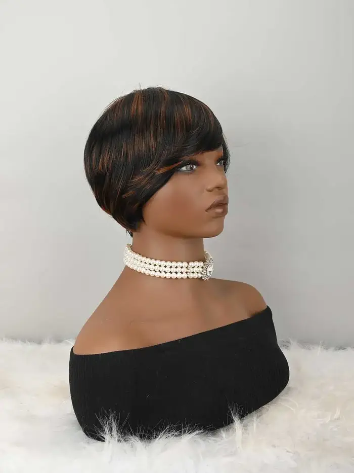 Perruque courte de style pixie pour femmes, perruque pixie sans colle, entièrement fabriquée à la machine, facile à porter, prête à l'emploi, perruques synthétiques