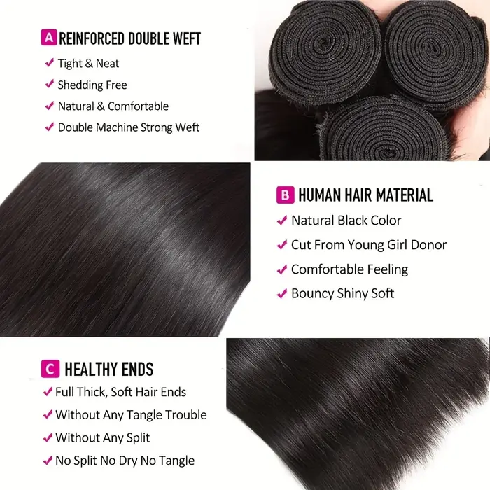 Cheveux humains lisses, 3 paquets avec frontal en dentelle 13x4, paquets de cheveux brésiliens vierg