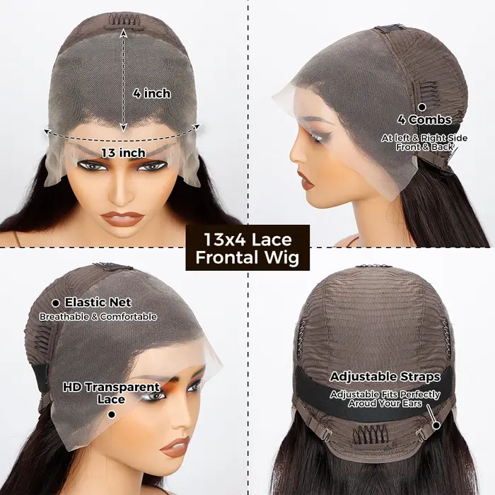 Perruques Lace Frontal 13x4 en cheveux humains lisses et soyeux, colorées avec des mèches 200% de vo