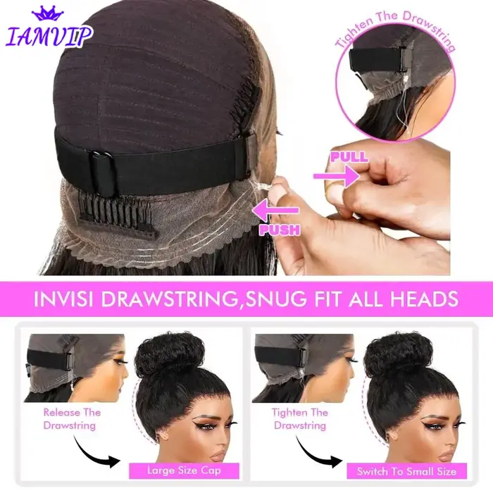 Perruque en cheveux humains ondulés 36 pouces, avec bande invisible, dentelle complète HD 360, densi