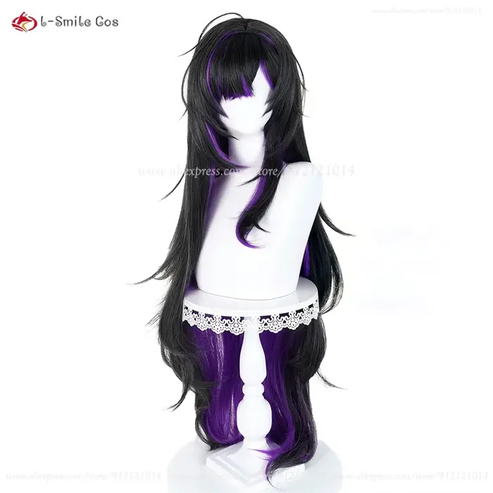 Étiquette NIKKE Perruque de cosplay synthétique résistante à la chaleur, 100cm, noir et violet mélangé, pour femmes, Anime Cosplay, Halloween