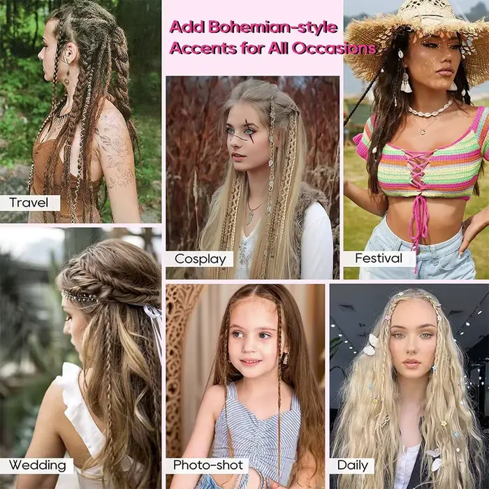 Perruque avec 4 petites tresses et extensions de cheveux pour femmes