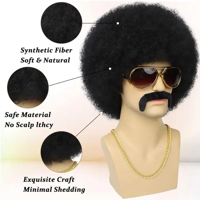Perruque Afro pour hommes des années 70 pour fête Disco