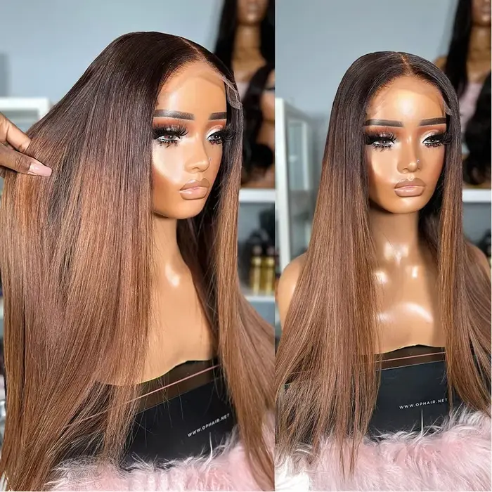 13x4 HD Ombre coloré brésilien droit dentelle devant cheveux humains Perruques souligner Perruques s