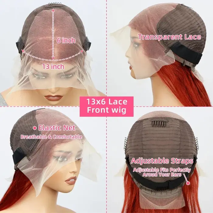 Perruque Lace Front Wig Body Wave naturelle, cheveux roux, brun foncé, 13x6 HD, 13x4, pre-plucked, e