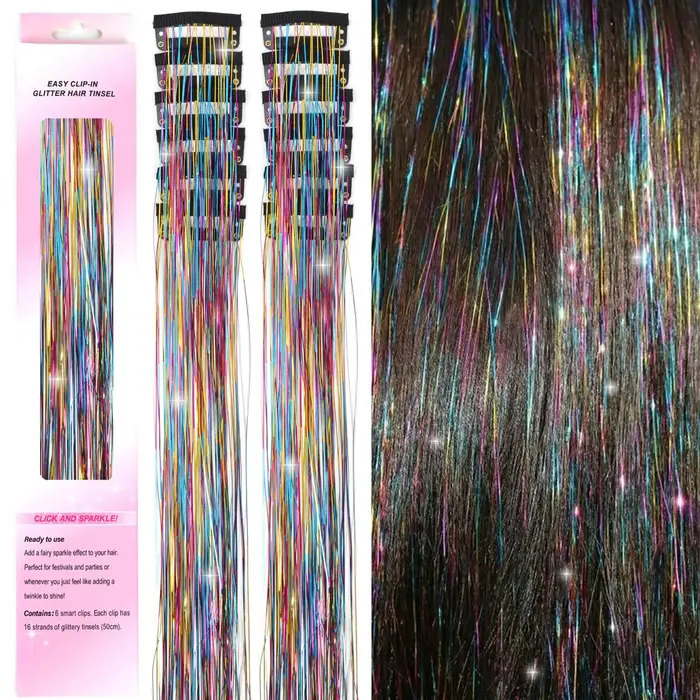 12 pièces pince à cheveux en 19.6 pouces paillettes guirlandes Extensions de cheveux pince dans le K