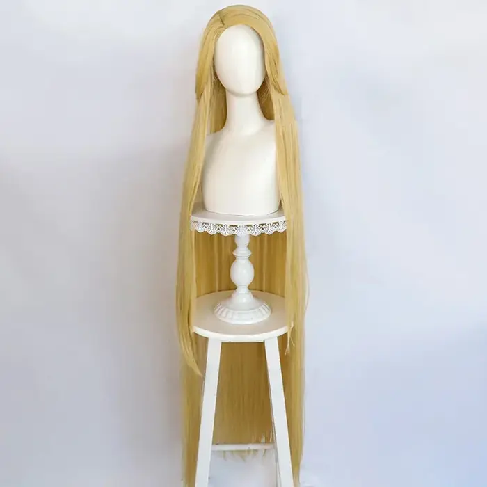Raiponce Cosplay perruque film emmêlé princesse longue Blonde droite résistant à la chaleur cheveux Halloween Costume jeu de rôle perruques