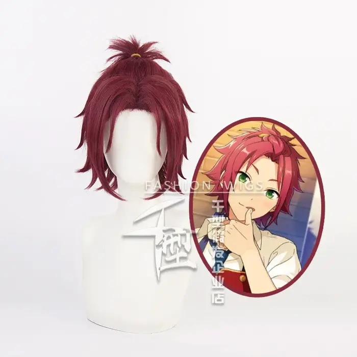Ensemble Stars Cosplay Isara Mao Perruque, Trickstar Rouge Foncé, Frange Courte au Milieu, Idol Roleplay, Cheveux Synthétiques