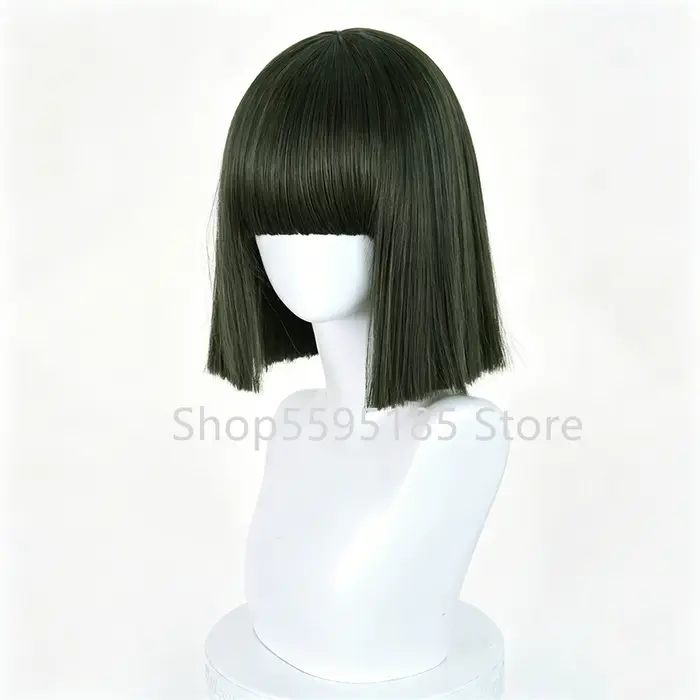 Perruque de cosplay Anime Haku, vert armée, courte et droite, en cheveux synthétiques résistants, effet ondulé, velours, pour Halloween et jeux de rôle