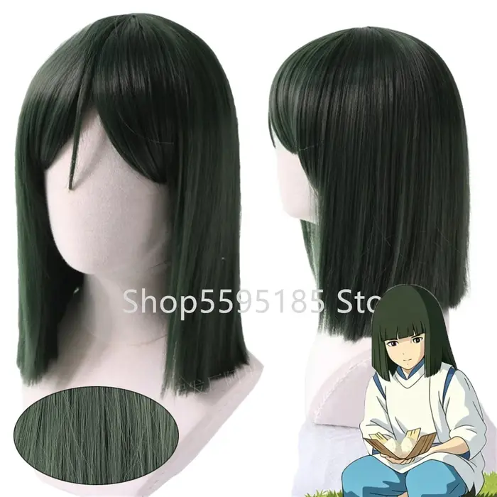 Perruque de cosplay Anime Haku, vert armée, courte et droite, en cheveux synthétiques résistants, ef