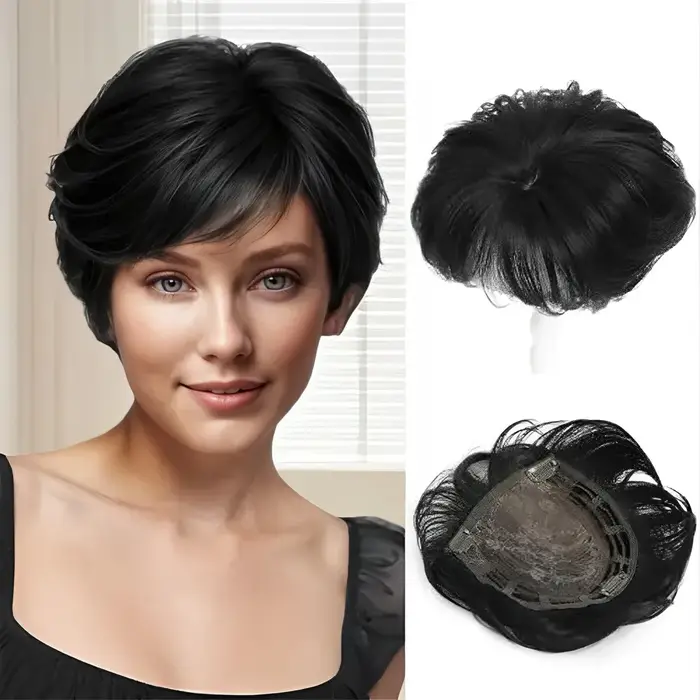 OLACARE court coupe lutin cheveux Toppers pince synthétique dans la tête Topper Extension moelleux n
