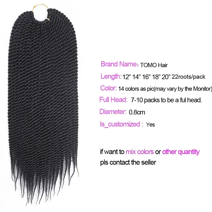 TOMO Extensions de cheveux au Crochet 22 brins 12 "14" 16 "18" 20 "22" tresses au
