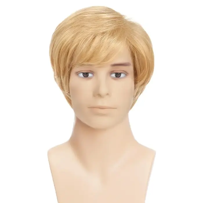 Perruque Blonde synthétique courte en couches naturelles pour hommes